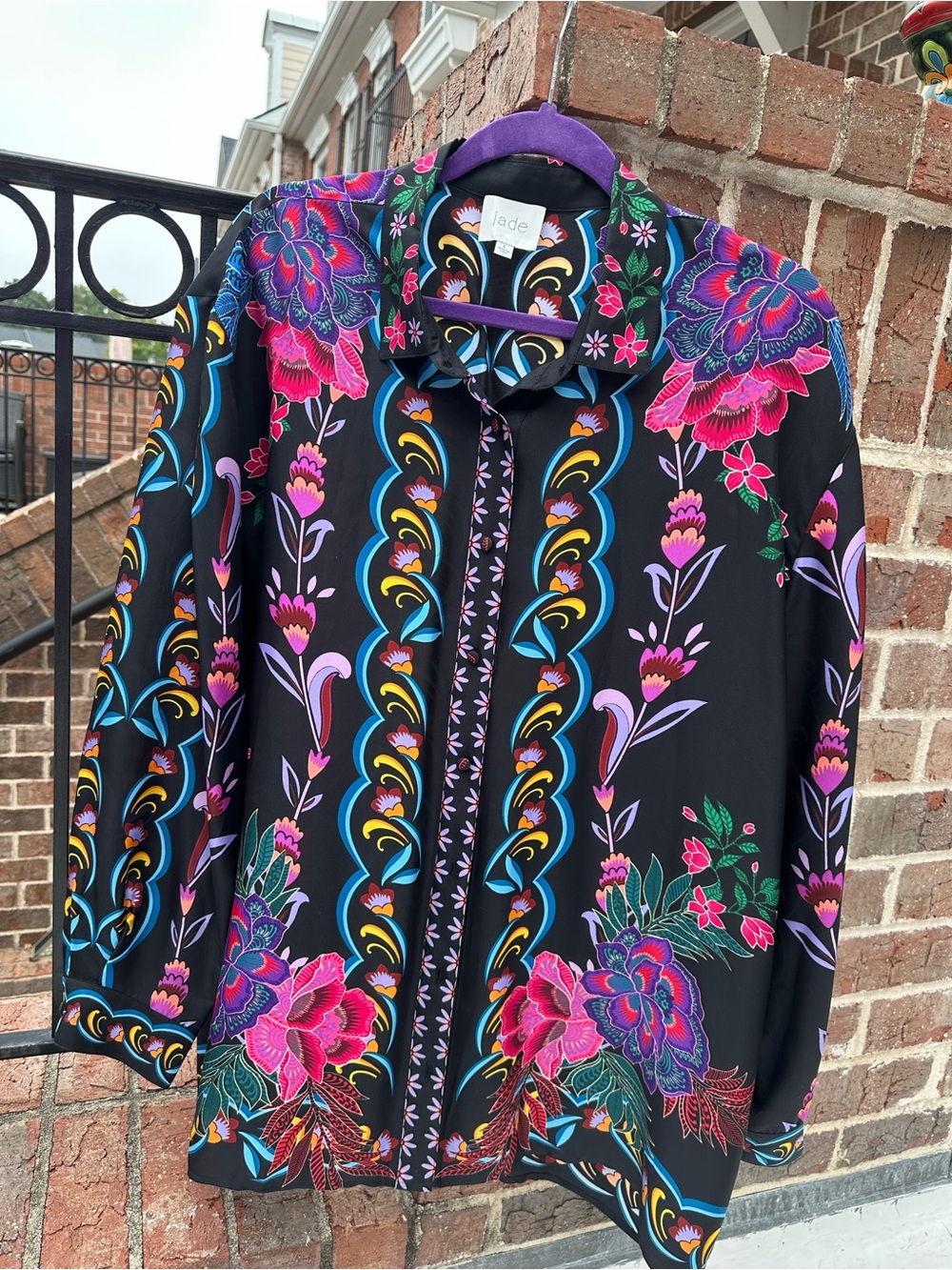 JADE, by Johnny Was, Black Floral Button-Up Blouse - Multicolor, silk/rayon